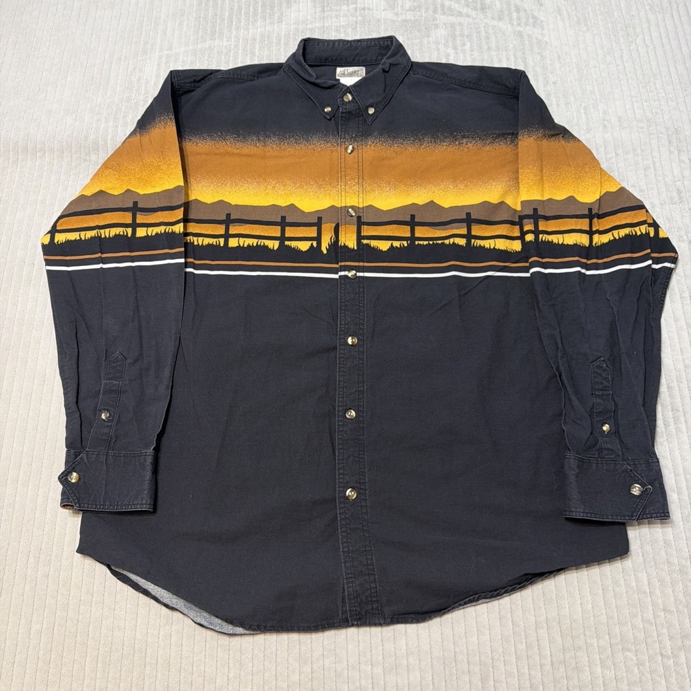 Express Rider Western Shirt Large Black Cowboy all over print Cotton